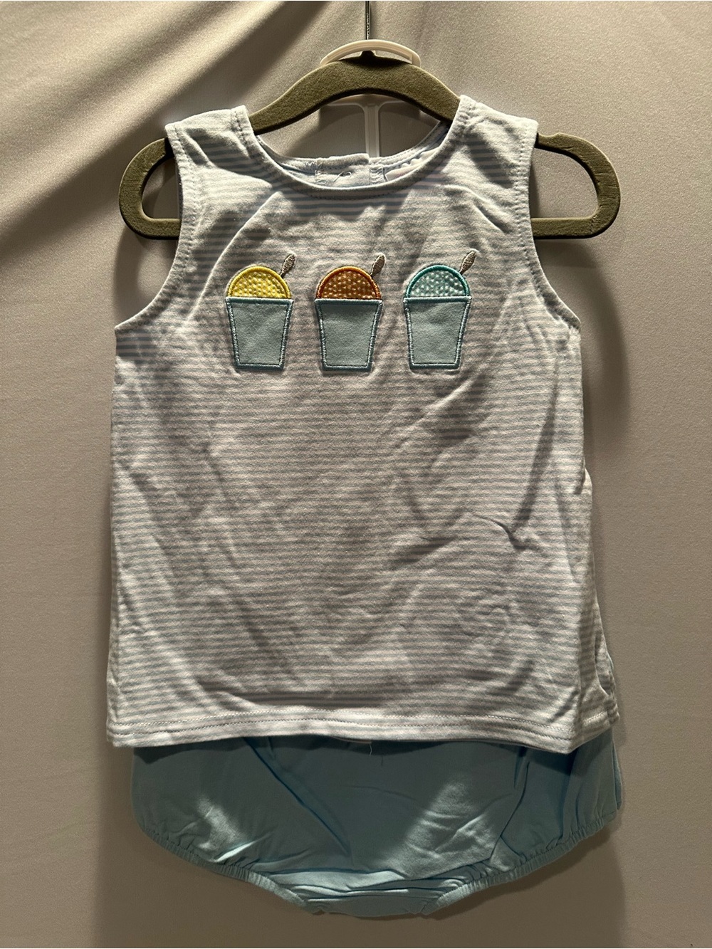 Light Blue Stripe Tank Top with Ice Cream & Bloomers